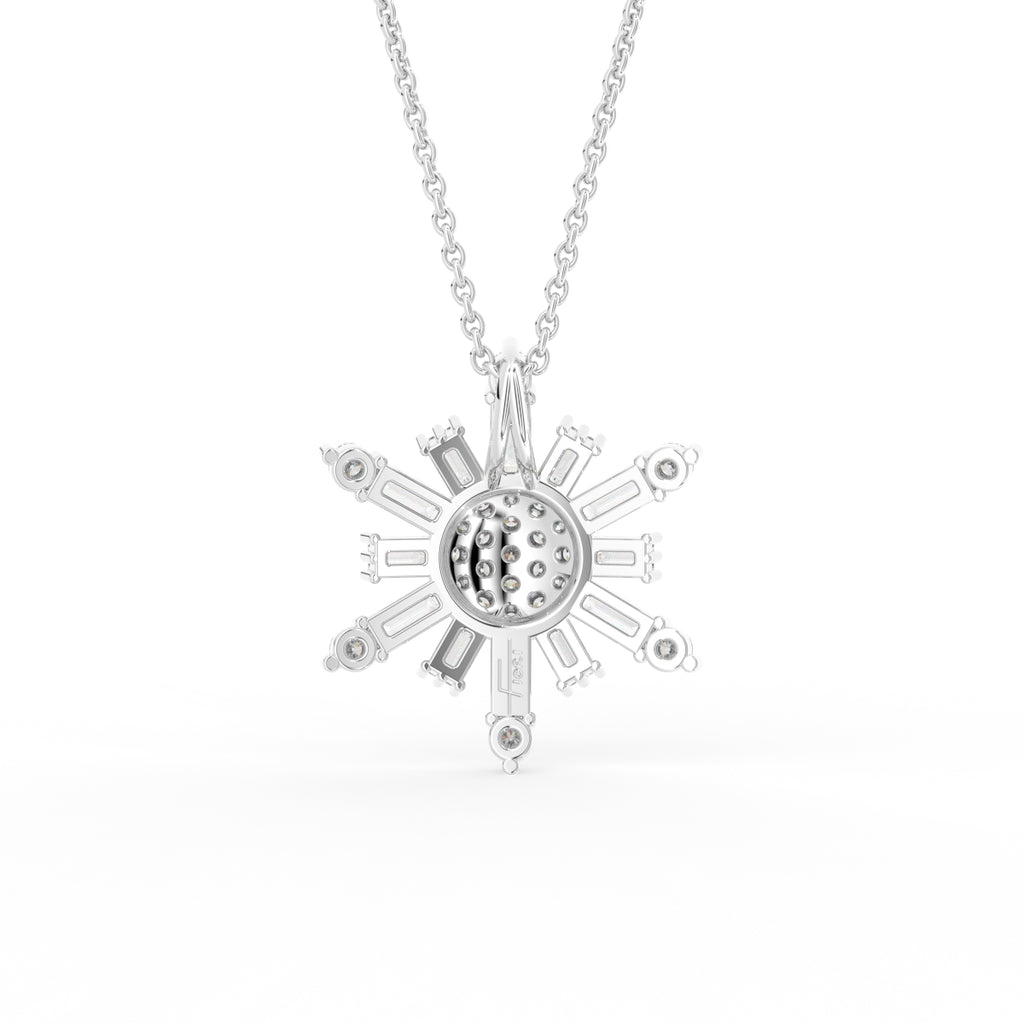 vimg:FJ3341|vimg:FJ3342|14K White Gold Snowflake Round Diamond Pendant — BACK