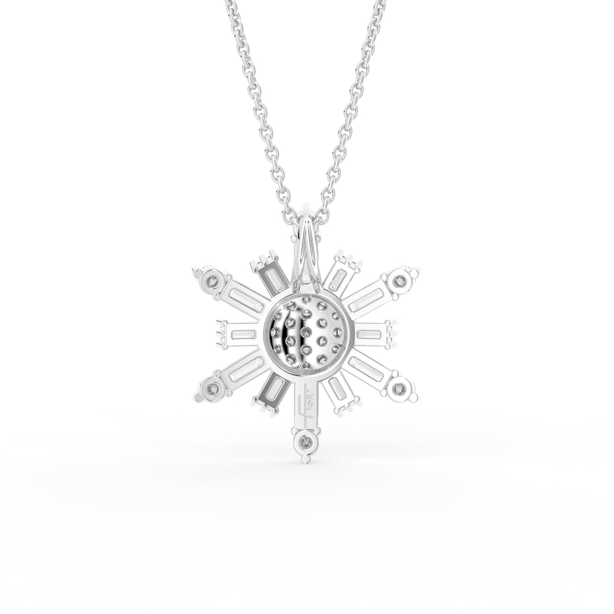 vimg:FJ3341|vimg:FJ3342|14K White Gold Snowflake Round Diamond Pendant — BACK