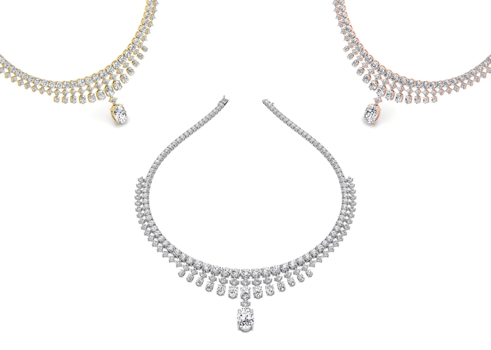 18K Oval Diamond Necklace — 3 COLOR