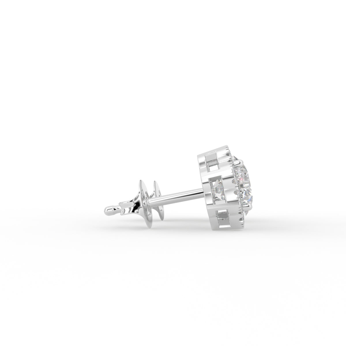 18K Halo Diamond Earrings — SIDE VIEW