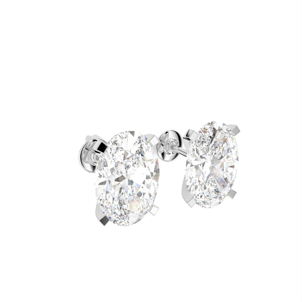 18K Solitaire Oval Diamond Earrings — 3D VIEW