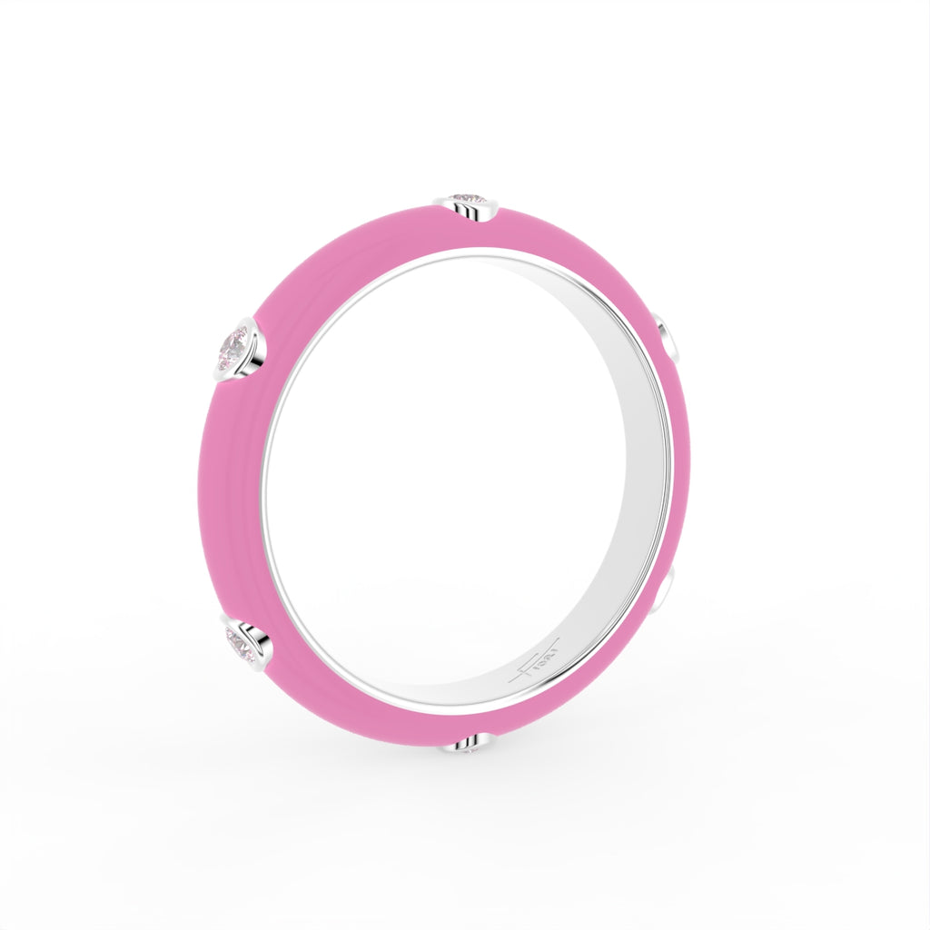 vimg:FJ2967|vimg:FJ3043|vimg:FJ3044|18K White Gold Round Diamond Stackable Ring — 3D VIEW