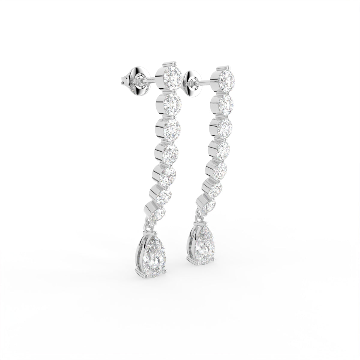 18K Pear Diamond Drop Earrings — 3D VIEW