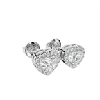 18K Heart Halo Diamond Earrings — 3D VIEW