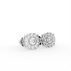 18K Round Floral Halo Diamond Earrings — 3D VIEW
