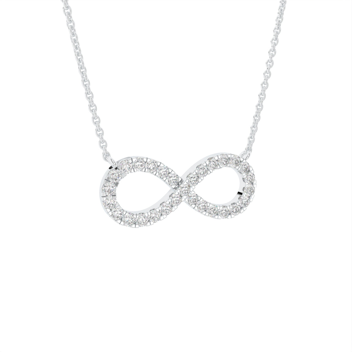 14K White Gold Infinity Round Diamond Pendant — 3D VIEW