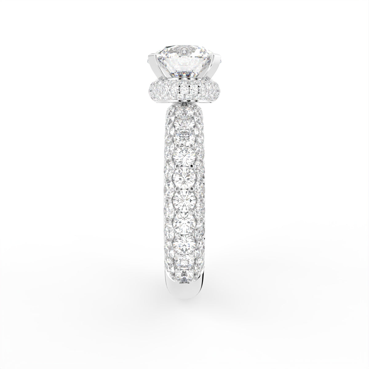 18K Halo Round Brilliant Diamond Engagement Ring — SIDE