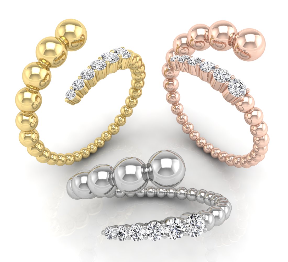 18K Rose Gold Spiral Pave Diamond Ring — 3 COLOR