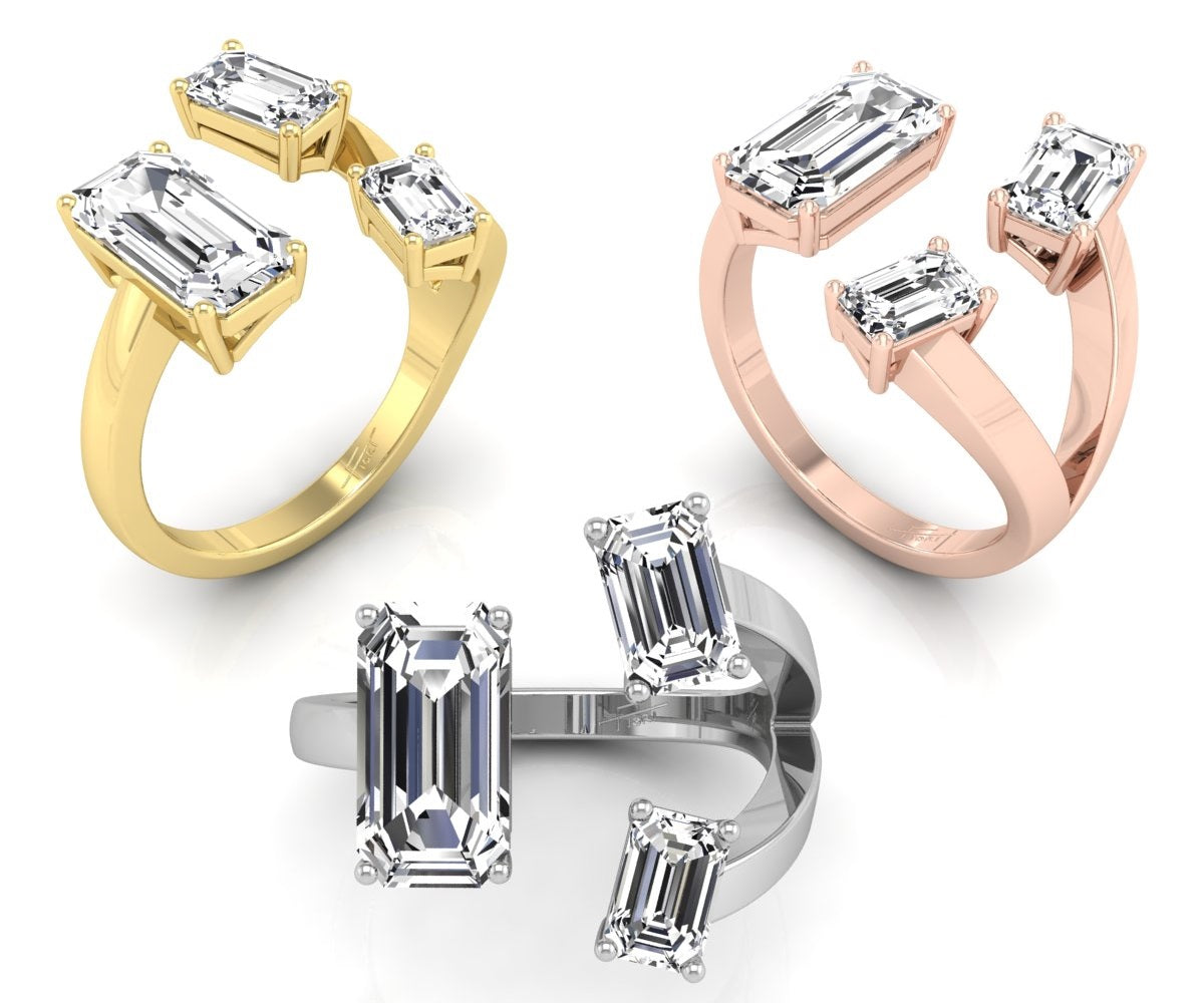 18K Bespoke Emerald Cut Diamond Ring — 3 COLOR