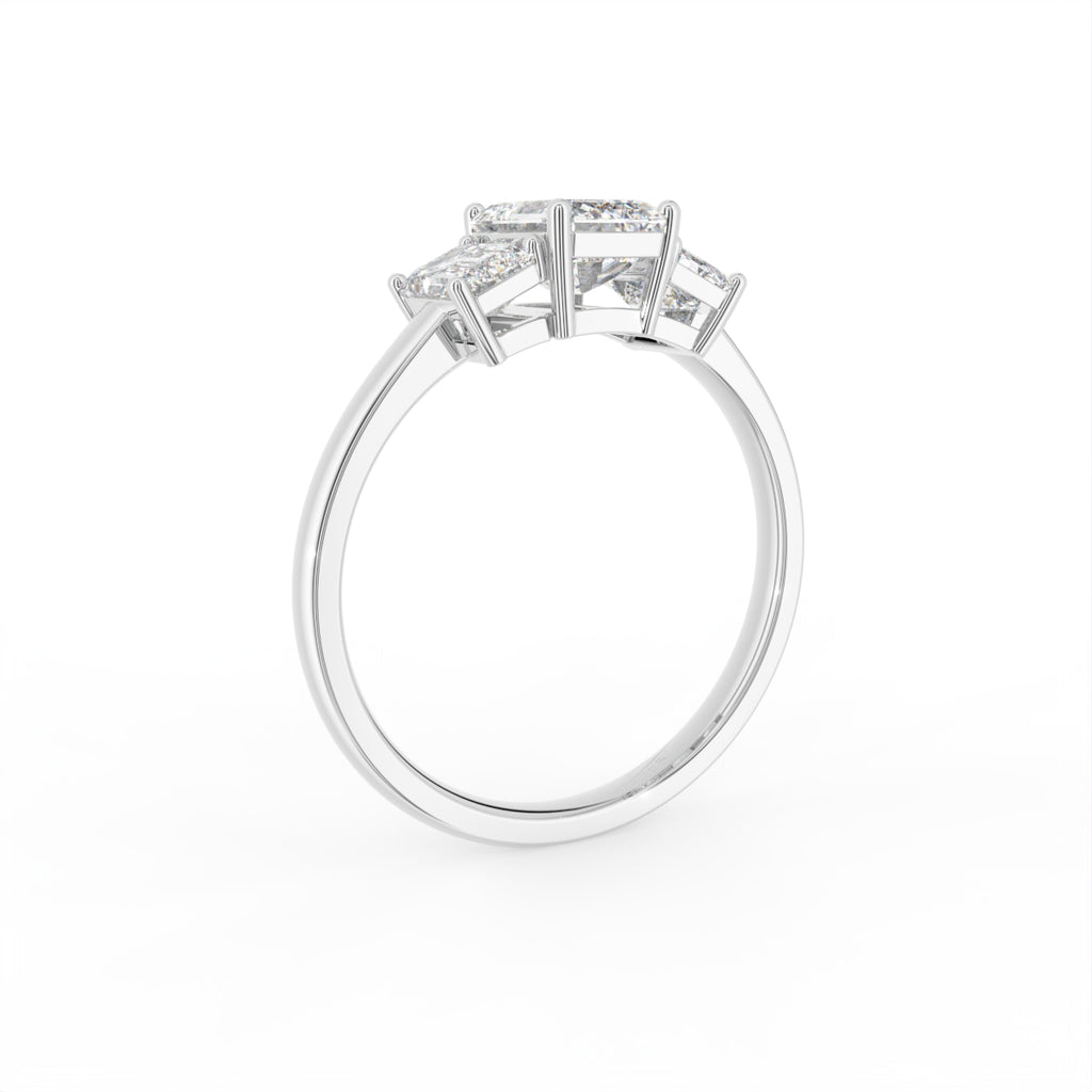 18K White Gold Trilogy Emerald Diamond Ring — 3D VIEW