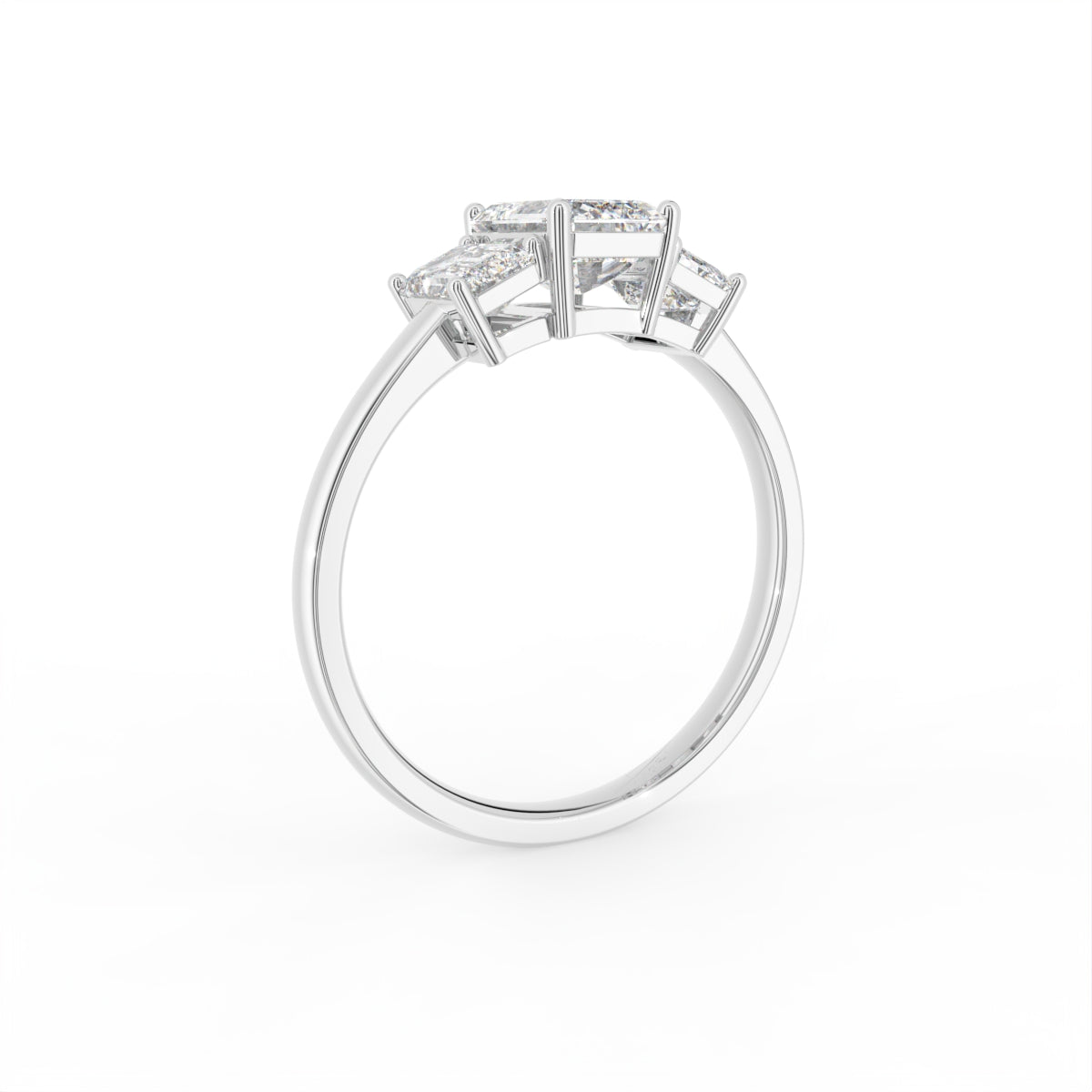18K White Gold Trilogy Emerald Diamond Ring — 3D VIEW