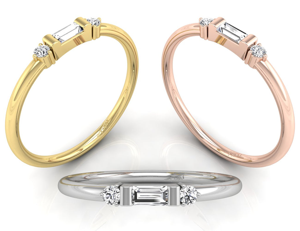 18K Rose Gold Baguette Diamond Promise Ring — 3 COLOR