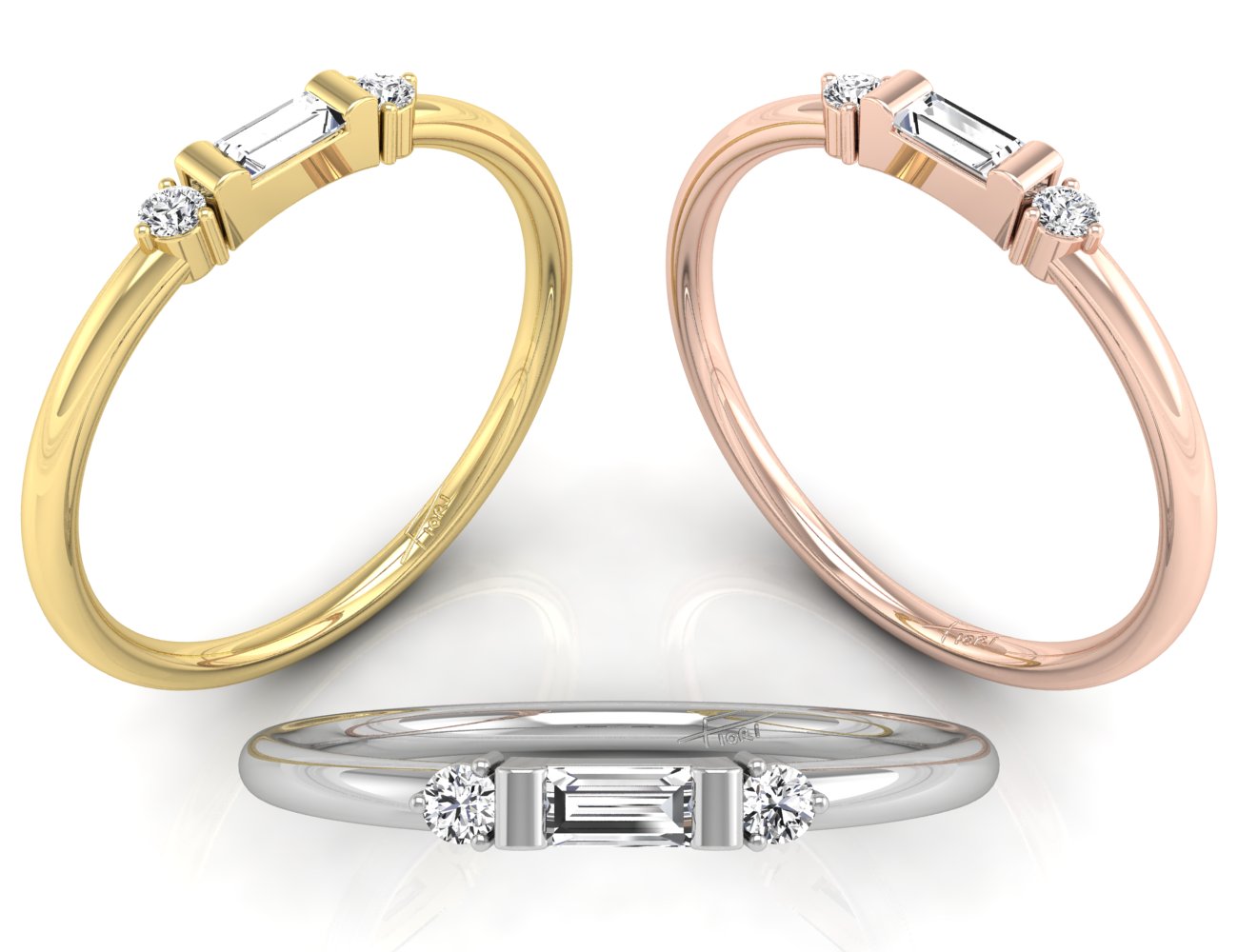 18K Rose Gold Baguette Diamond Promise Ring — 3 COLOR