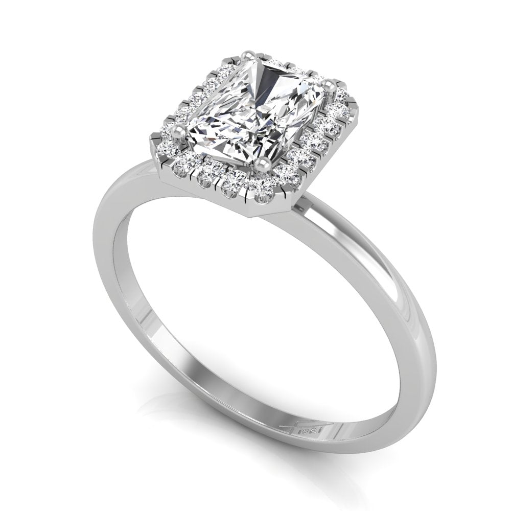 18K Halo Emerald-Cut Diamond Ring — 3D VIEW