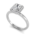 18K Halo Emerald-Cut Diamond Ring — 3D VIEW