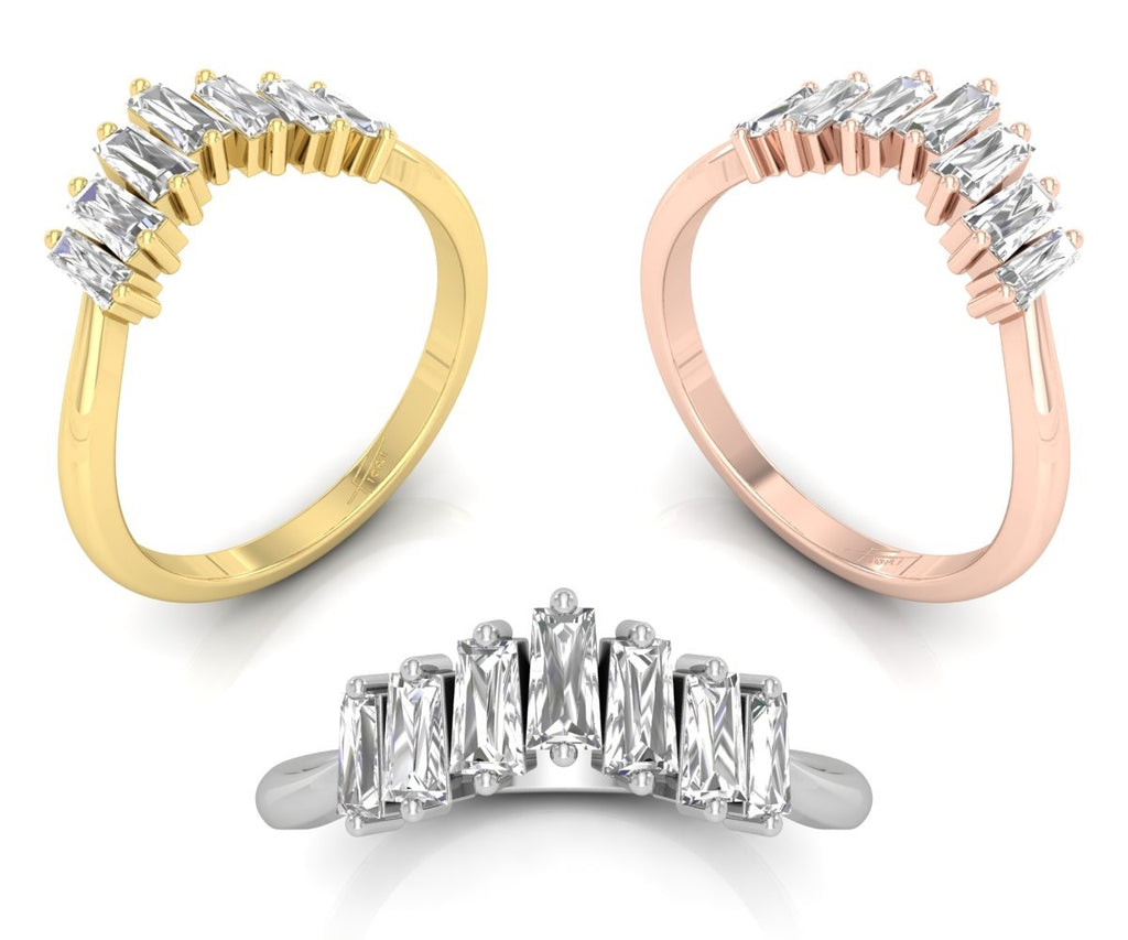 18K White Gold Baguette Diamond Ring — 3 COLOR