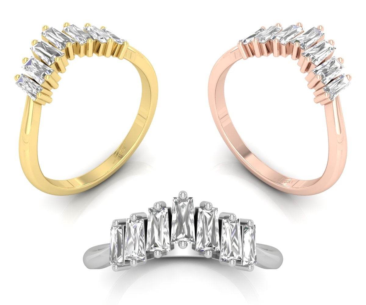 18K White Gold Baguette Diamond Ring — 3 COLOR
