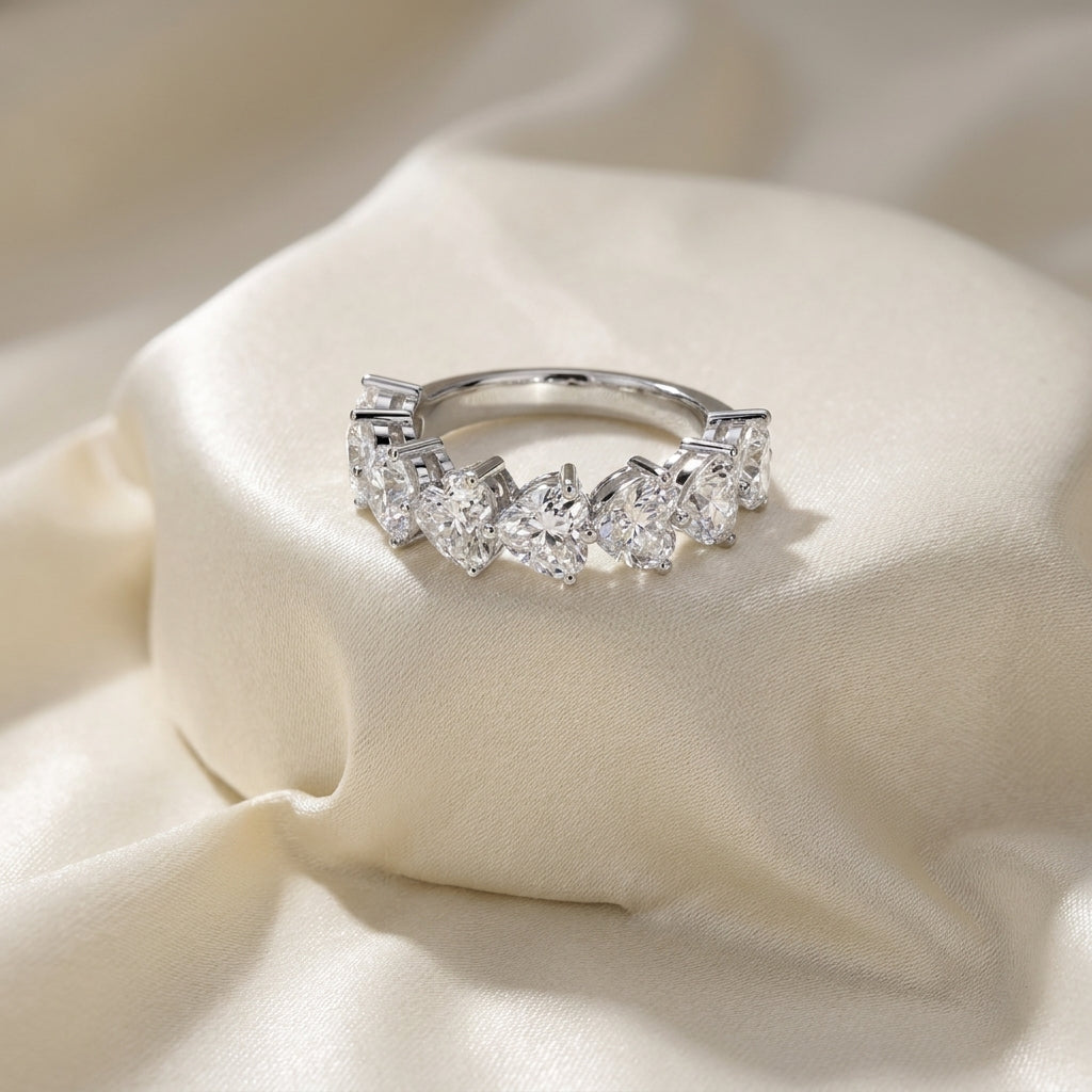 14K White Gold Eternity Heart Diamond Ring