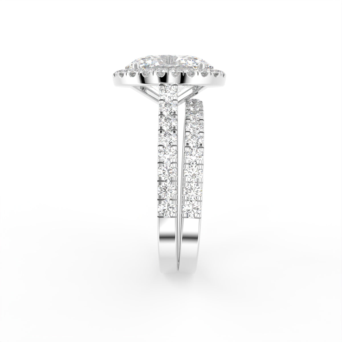 18K Halo Oval Diamond Engagement Ring — SIDE
