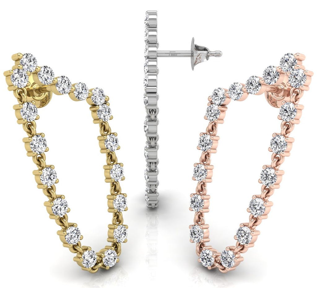 18K Yellow Gold Diamond Hoop Earrings — 3 COLOR