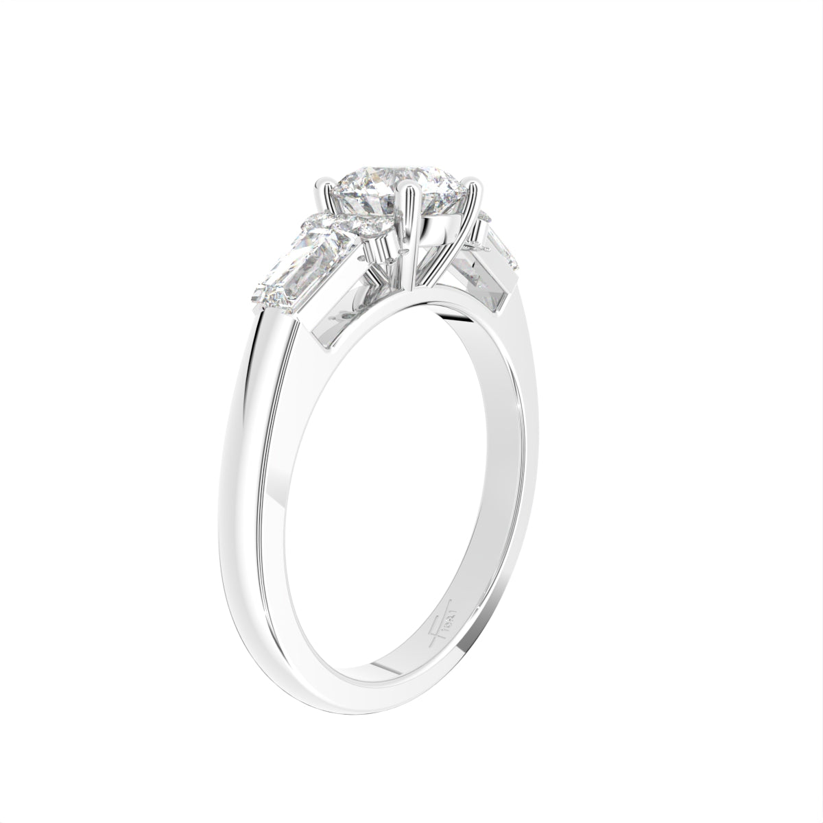 18K Bespoke Round Baguette Diamond Ring — 3D VIEW