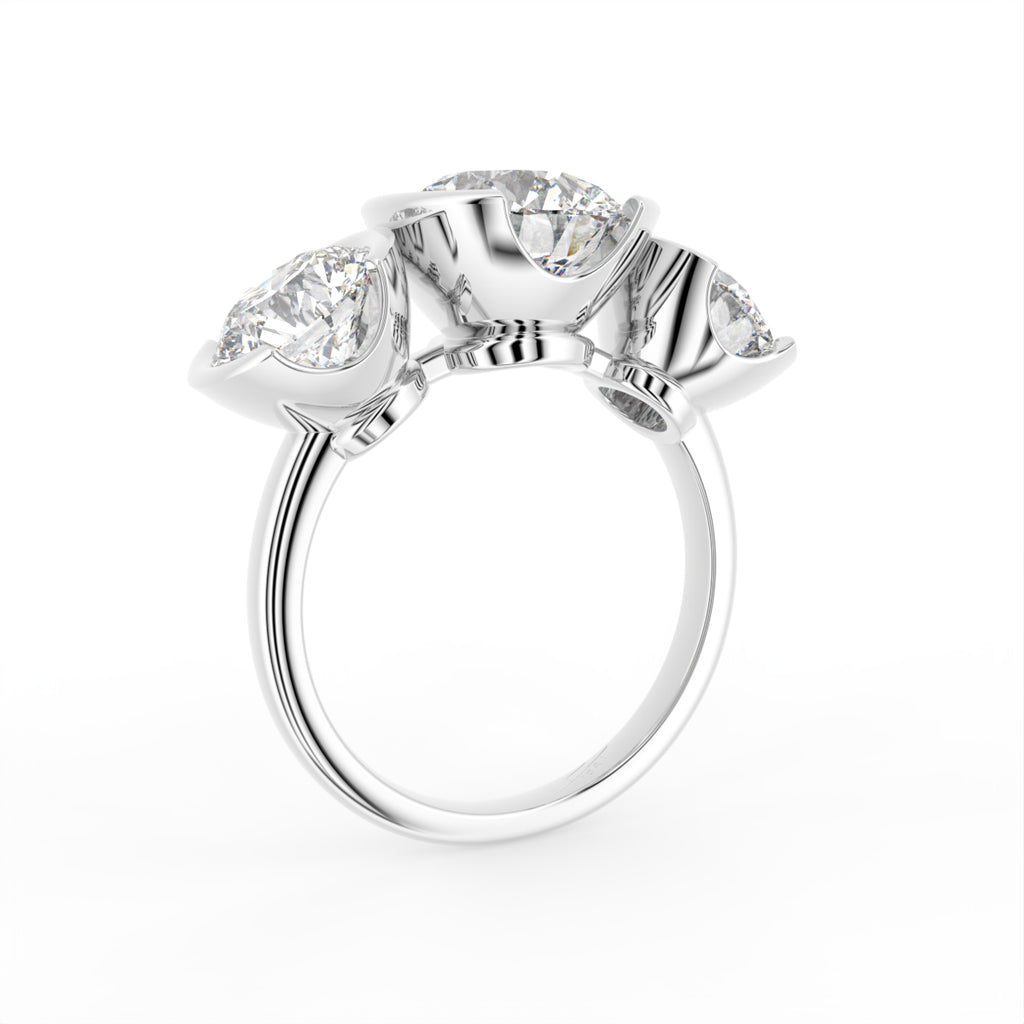 18K Yellow Gold Trilogy Round Diamond Ring — 3D VIEW