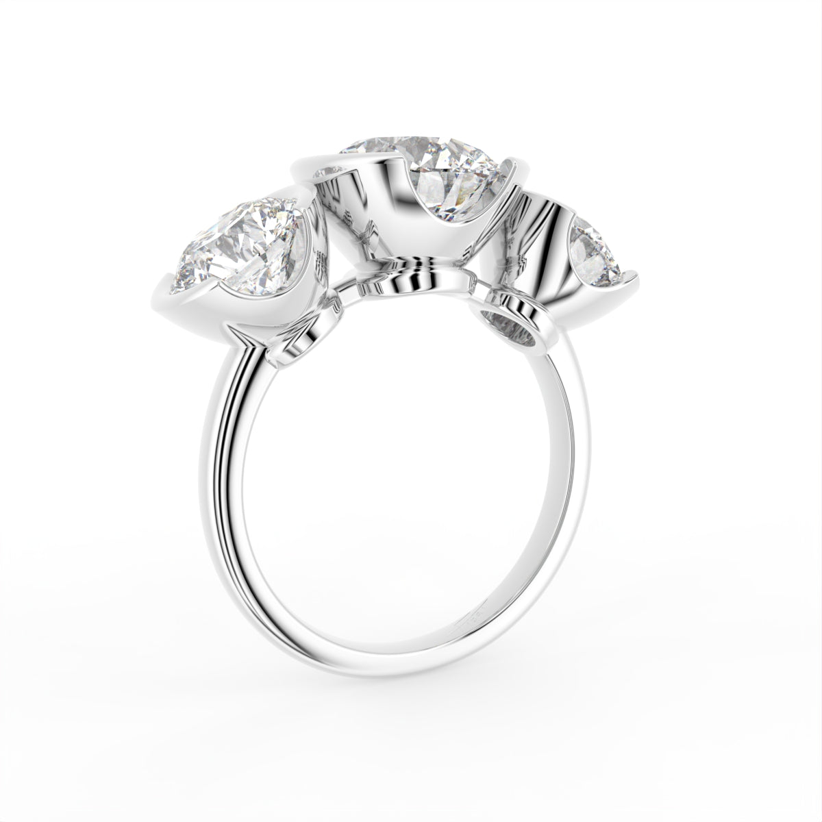 18K Yellow Gold Trilogy Round Diamond Ring — 3D VIEW