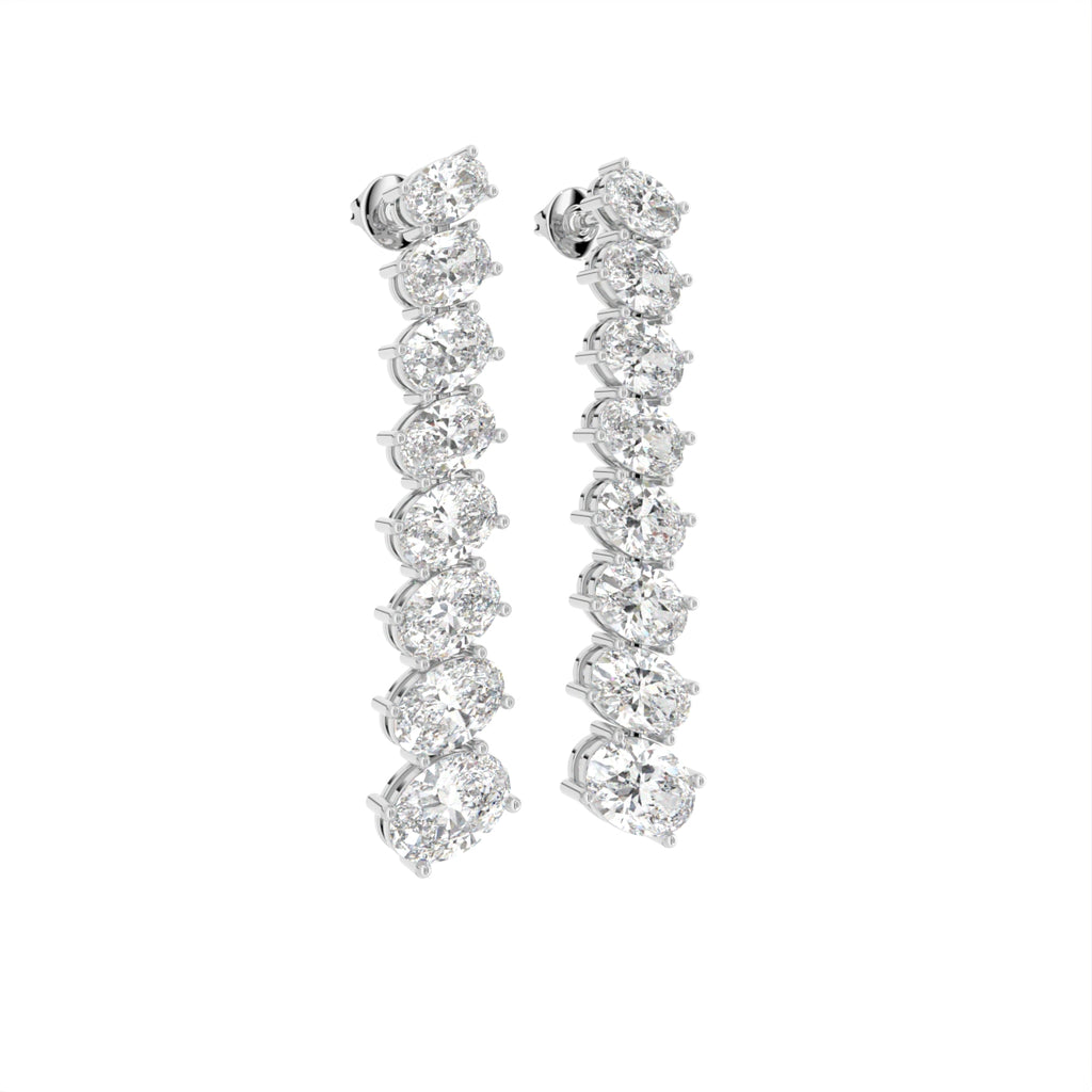 18K Oval Diamond Drop Earrings — 3D VIEW