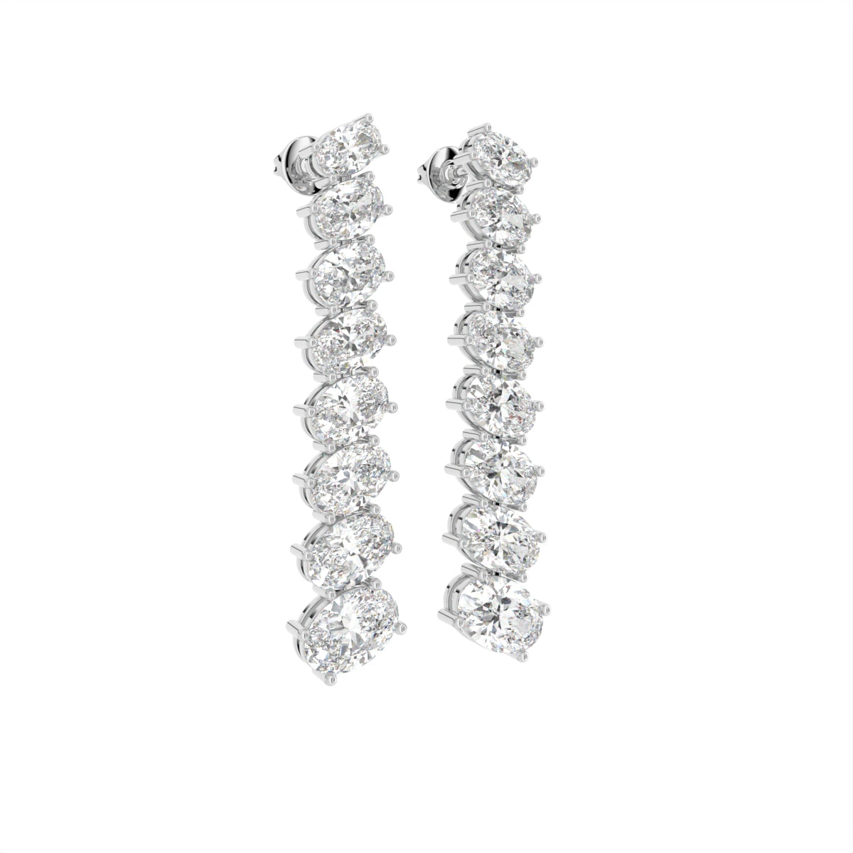 18K Oval Diamond Drop Earrings — 3D VIEW