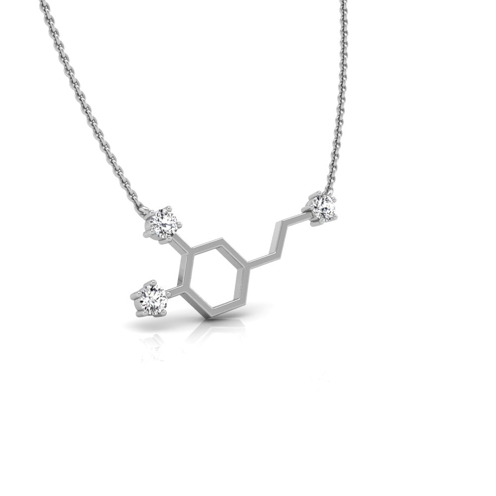 14K White Gold Serotonin Molecule Round Diamond Pendant — RIGHT