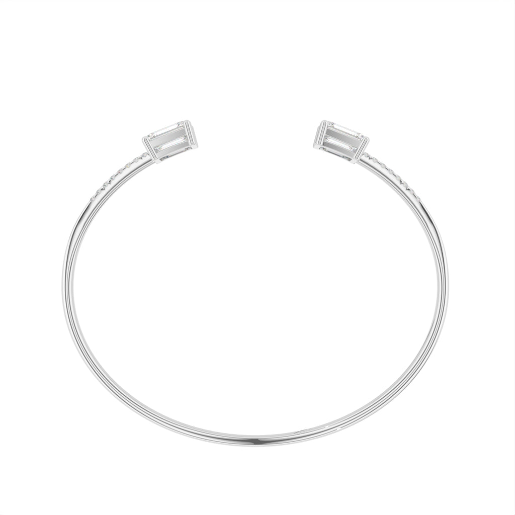 18K Emerald Cut Diamond Bangle — FRONT