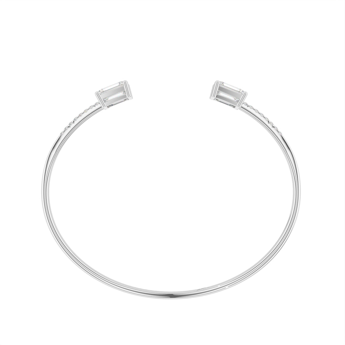 18K Emerald Cut Diamond Bangle — FRONT
