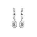 18K Emerald Halo Drop Diamond Earrings — TOP