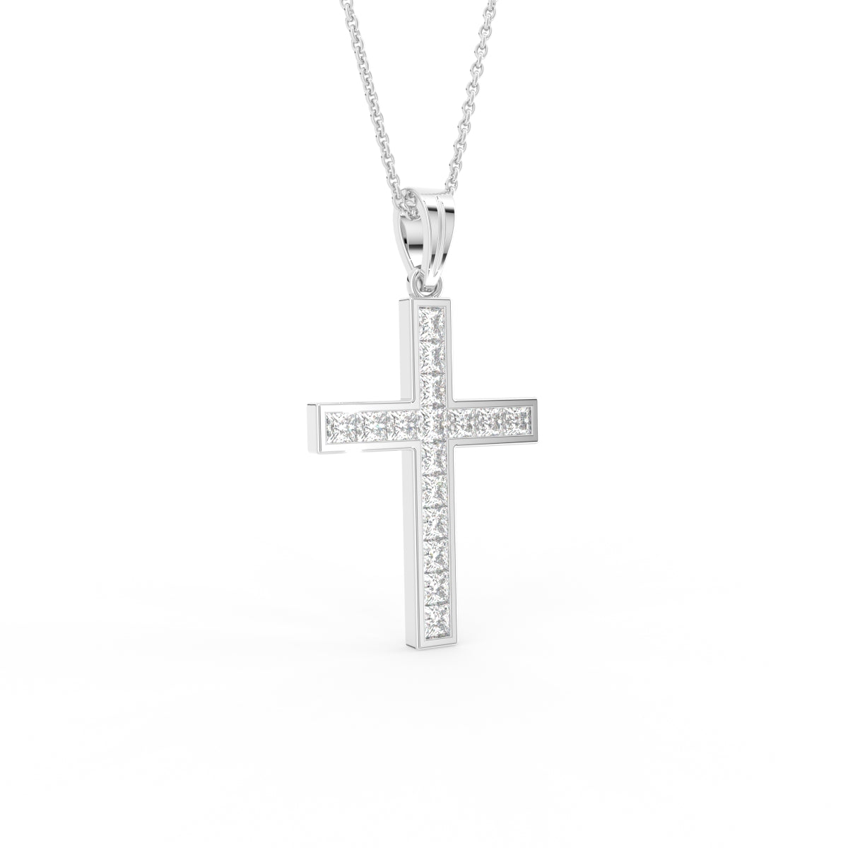18K Cross Round Diamond Pendant — BACK