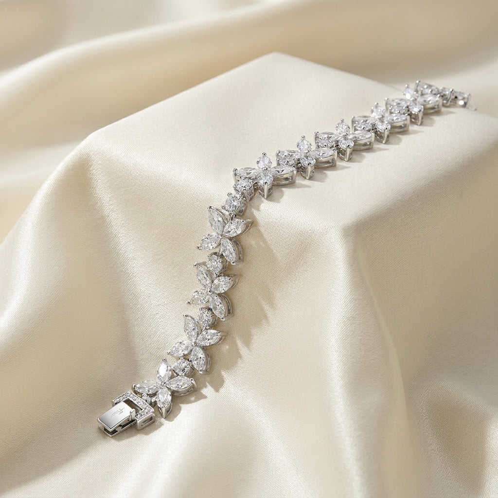 14K White Gold Marquise Diamond Bracelet