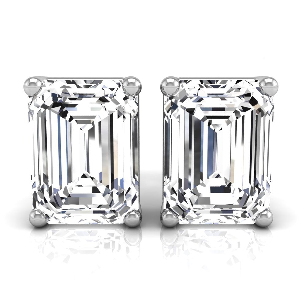 18K White Gold Solitaire Emerald Diamond Earrings — TOP