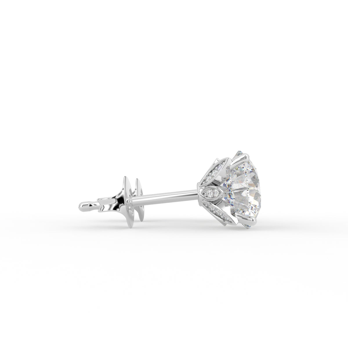 18K Round Solitaire Diamond Earrings — SIDE VIEW