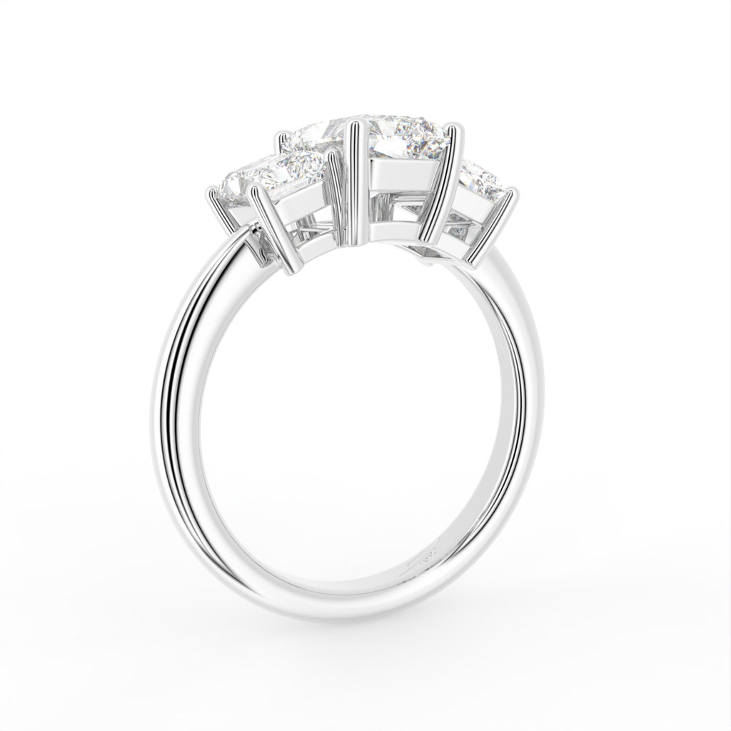 18K White Gold Trilogy Emerald Diamond Engagement Ring — 3D VIEW