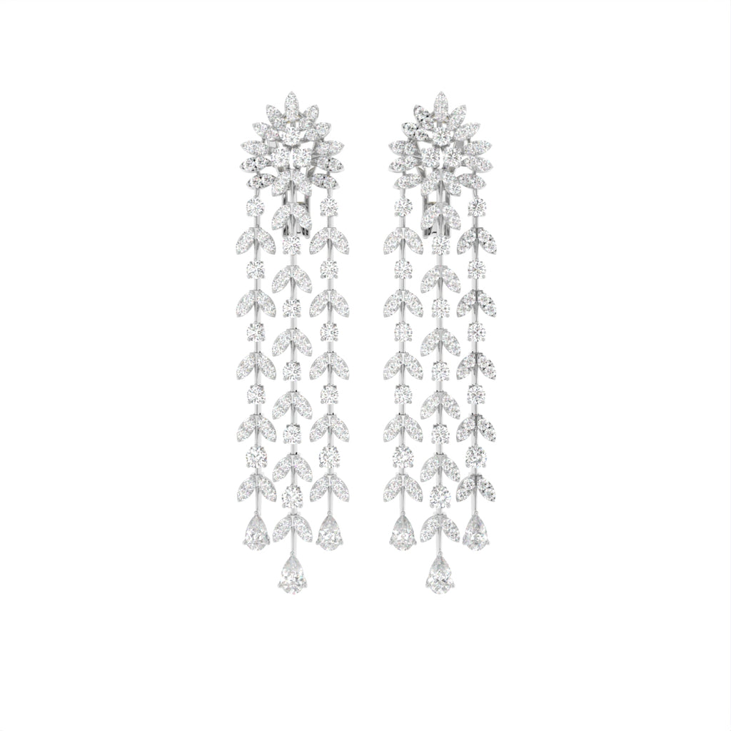 18K Floral Diamond Drop Earrings — TOP
