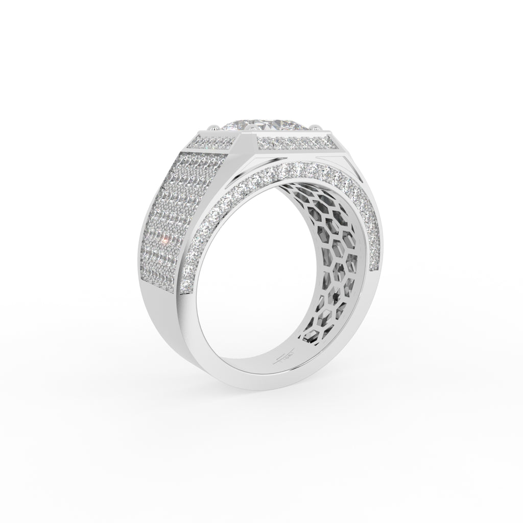 18K White Gold Bespoke Cushion Diamond Ring — 3D VIEW