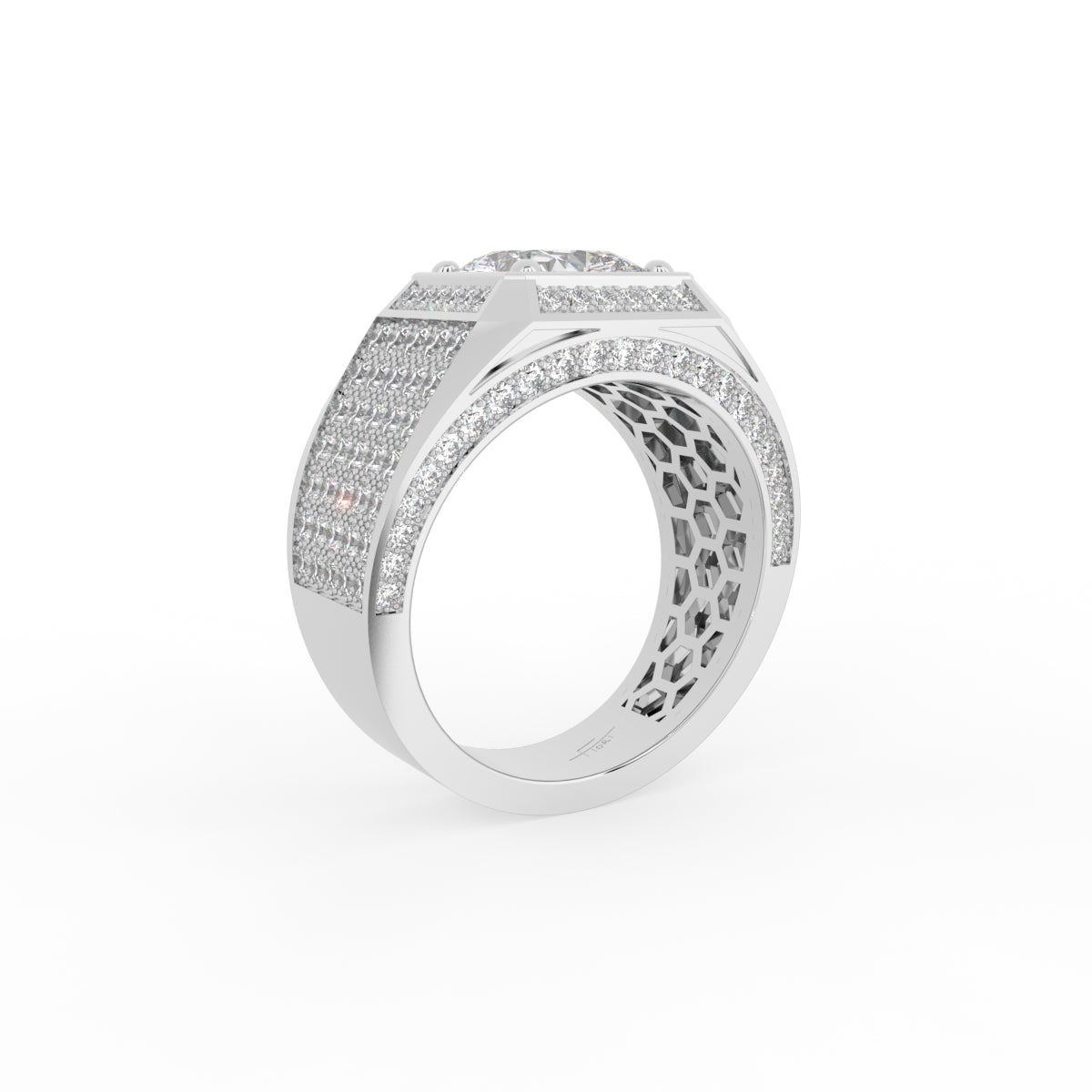 18K White Gold Bespoke Cushion Diamond Ring — 3D VIEW