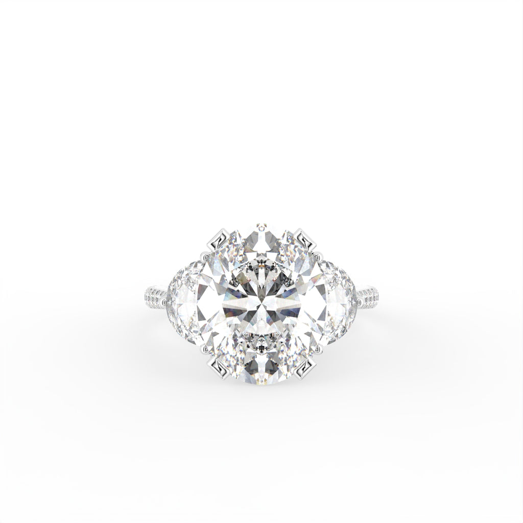 18K Trilogy Oval Half Moon Diamond Ring — TOP