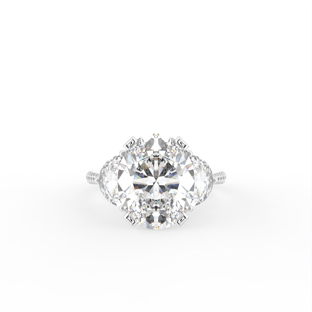 18K Trilogy Oval Half Moon Diamond Ring — TOP