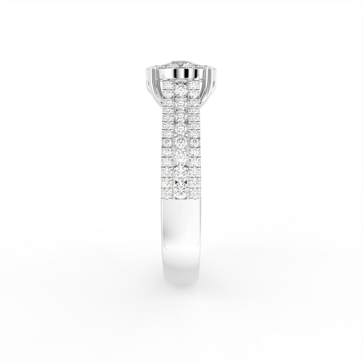 18K Halo Round Diamond Ring — SIDE