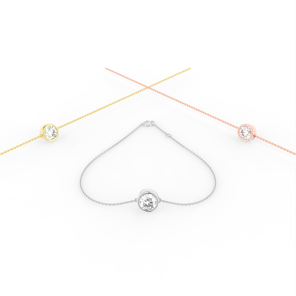 18K Gold Round Bezel Diamond Bracelet — 3 COLOR