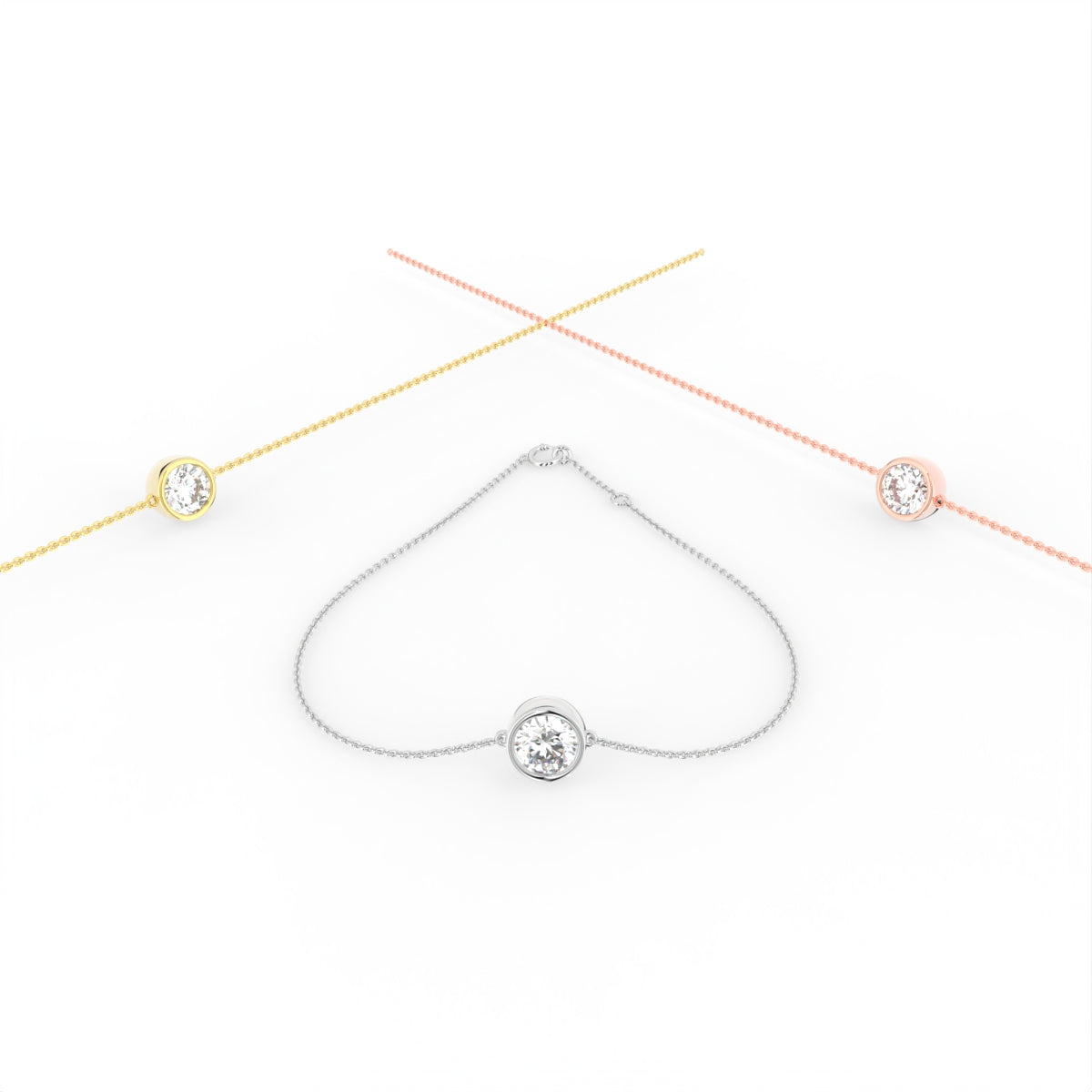 18K Gold Round Bezel Diamond Bracelet — 3 COLOR