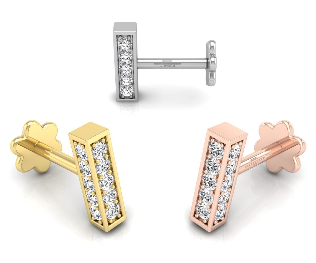18K Heart Diamond Piercing Earrings — 3 COLOR