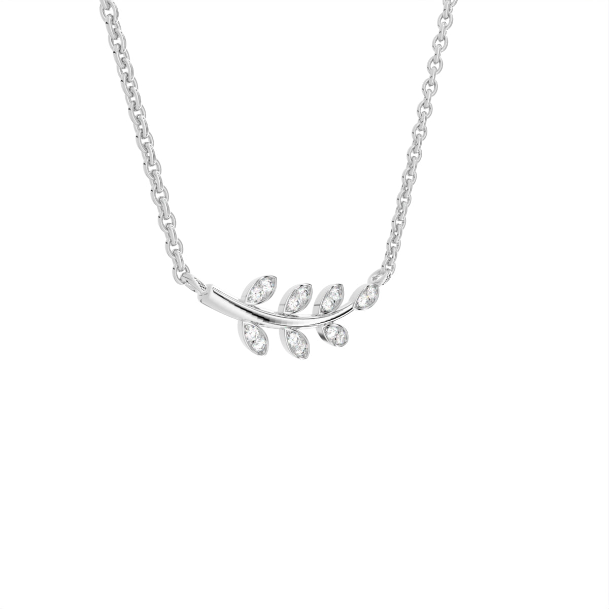 18K Floral Leaf Diamond Pendant — 3D VIEW