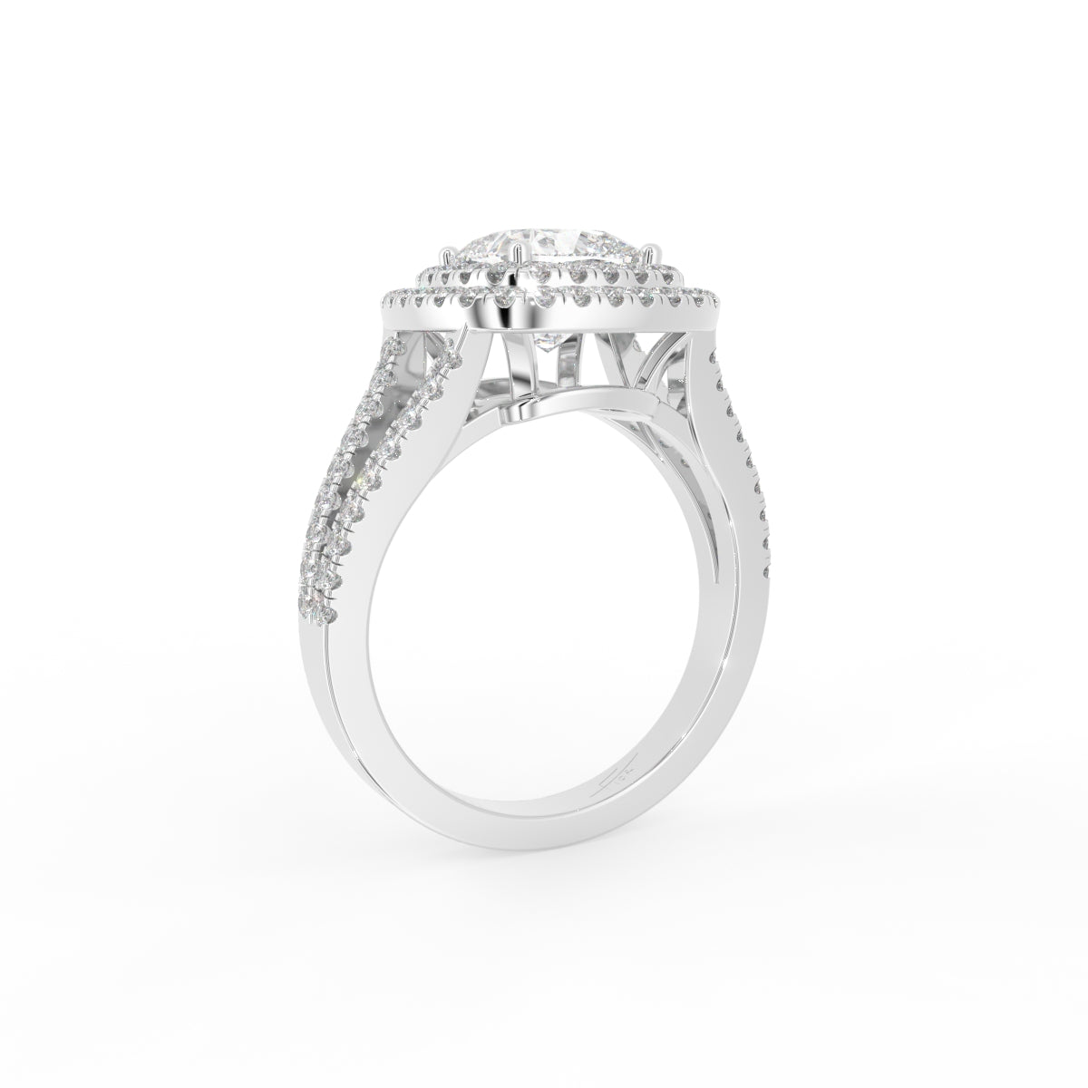 18K Halo Cushion Diamond Engagement Ring — 3D VIEW