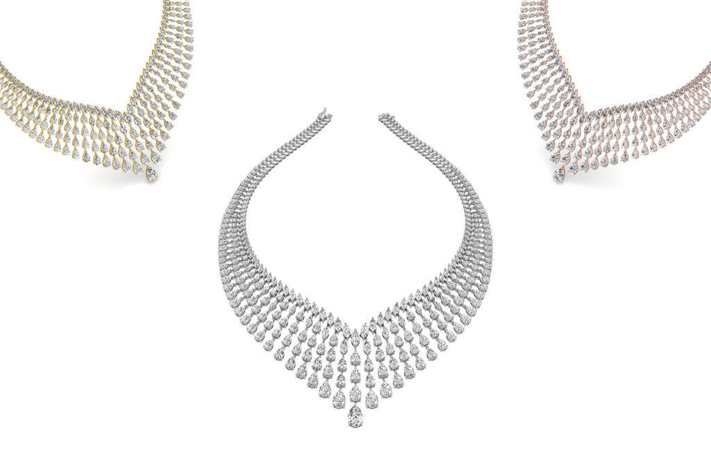 18K Teardrop Halo Diamond Necklace — 3 COLOR